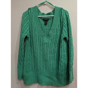 Gorgeous Kelly Green cable knit v-neck cotton sweater by Lane Bryant 22/24